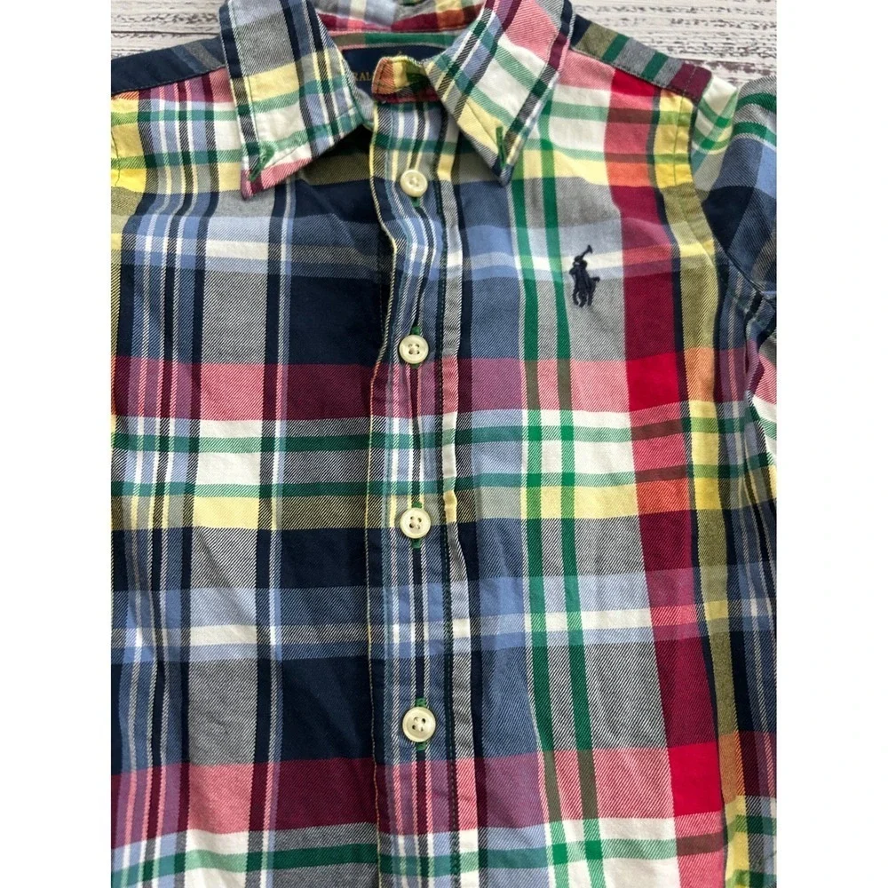 Ralph Lauren Plaid Long Sleeve Button Down‎ Shirt Kids Boys Size 12M